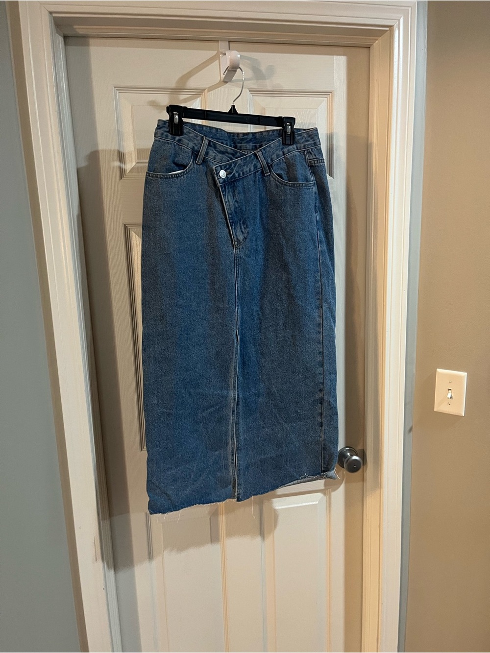 Classic Blue Denim Midi Skirt